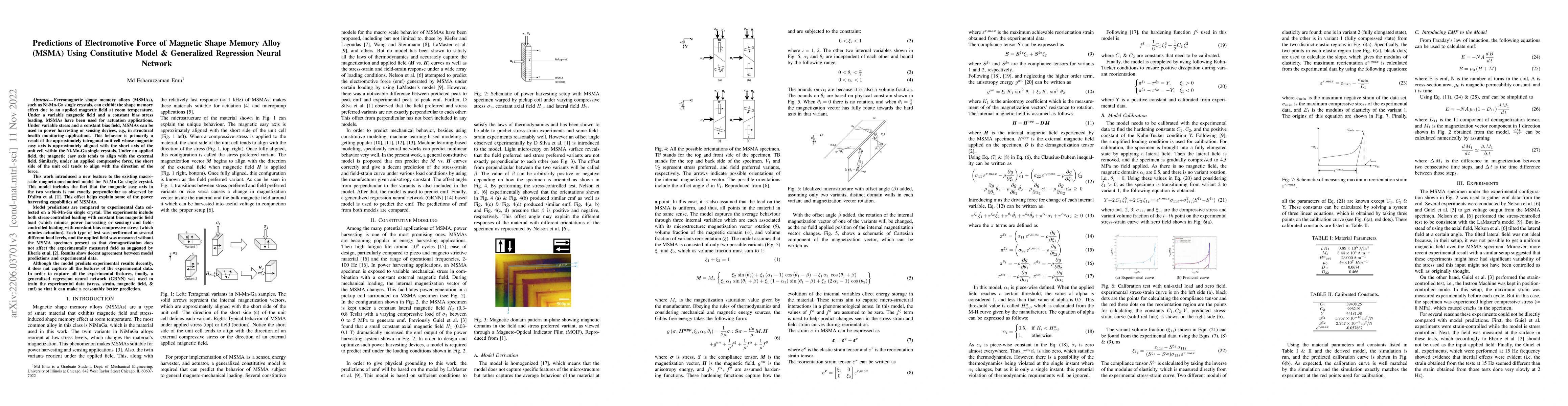 Thumbnail for Predictions of Electromotive Force of Magnetic Shape Memory Alloy (MSMA)
  Using Constitutive Model and Generalized Regression Neural Network