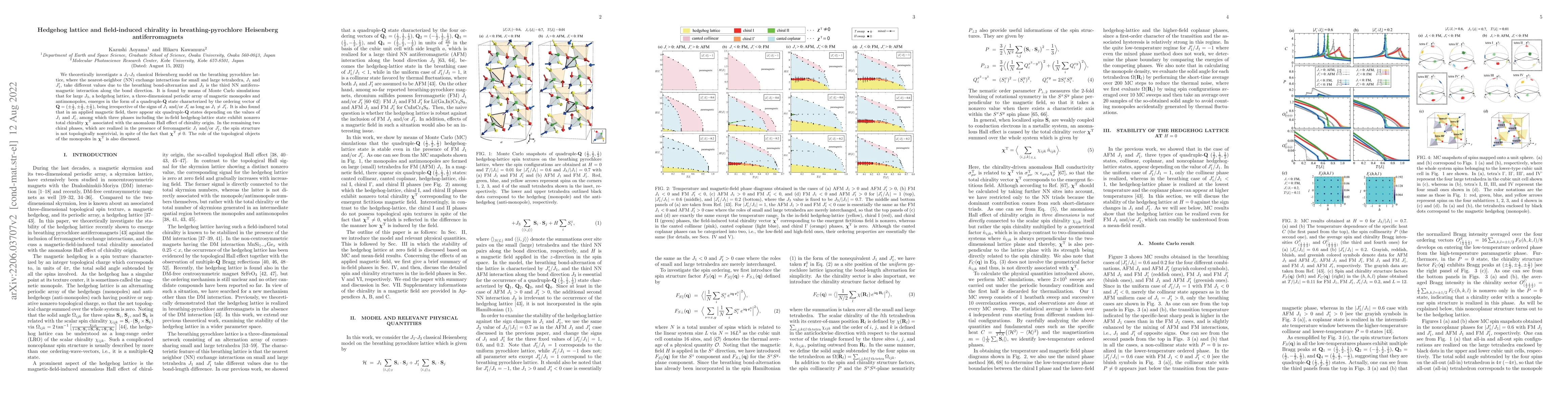 Thumbnail for Hedgehog lattice and field-induced chirality in breathing-pyrochlore
  Heisenberg antiferromagnets