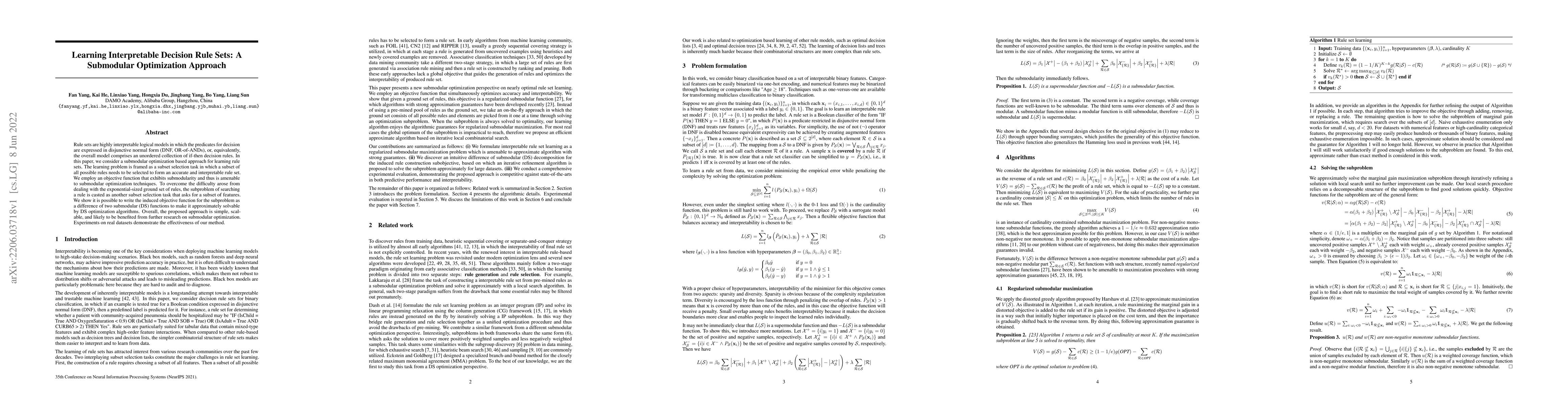 Thumbnail for Learning Interpretable Decision Rule Sets: A Submodular Optimization
  Approach