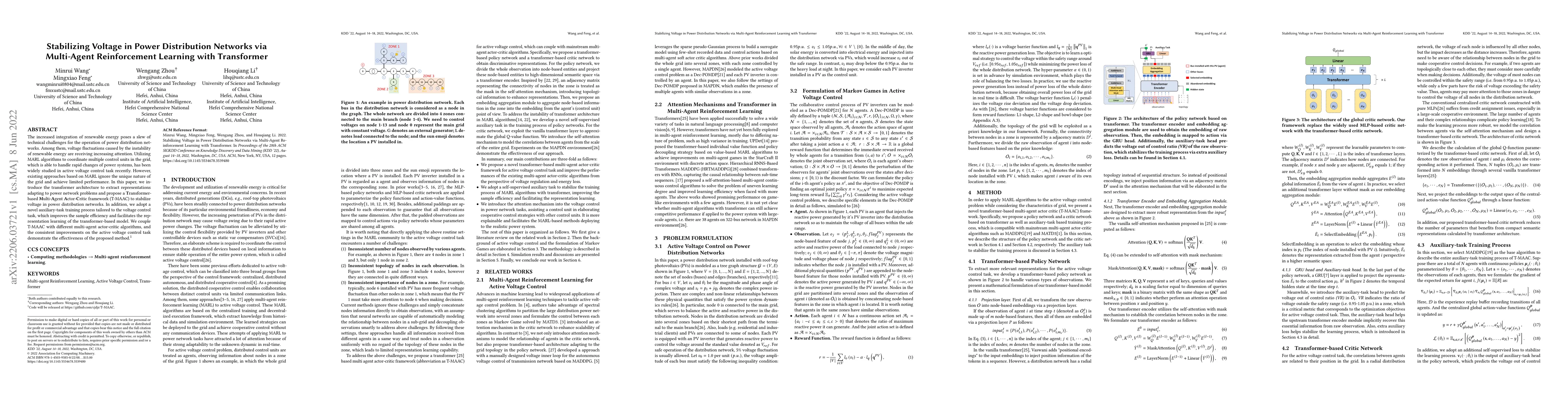 Thumbnail for Stabilizing Voltage in Power Distribution Networks via Multi-Agent
  Reinforcement Learning with Transformer