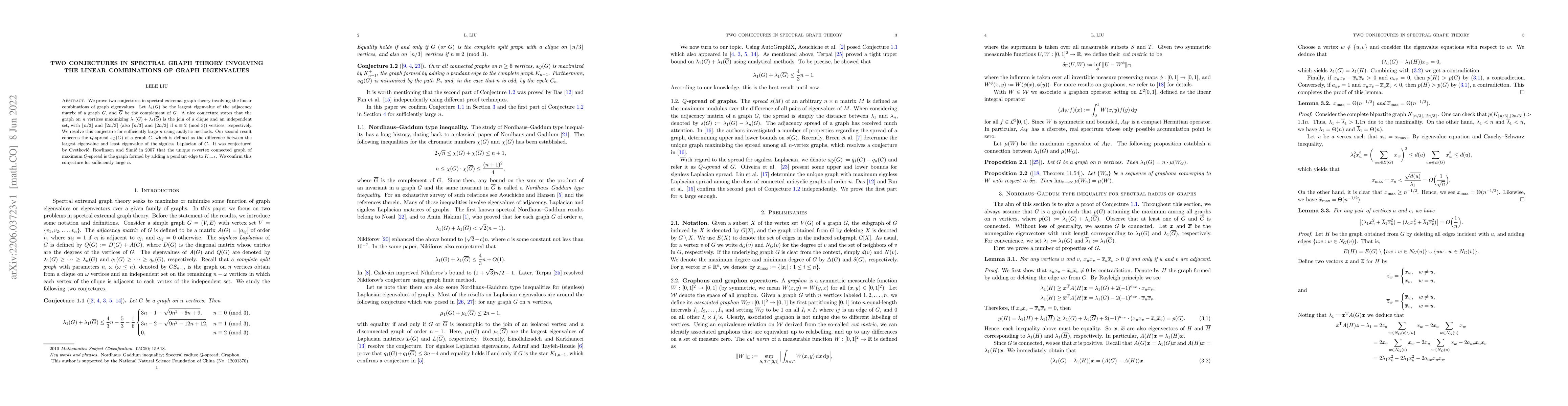 Thumbnail for Two conjectures in spectral graph theory involving the linear
  combinations of graph eigenvalues