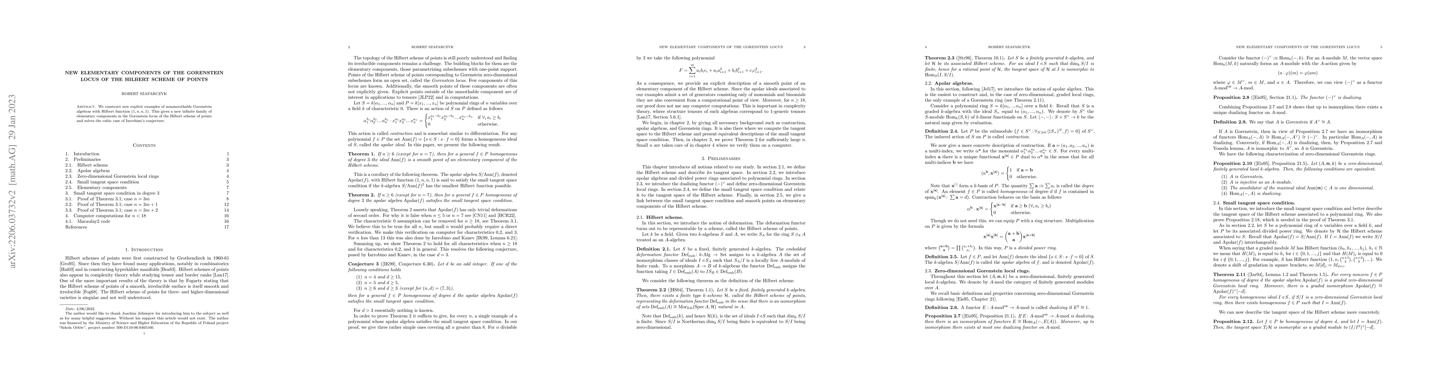 Thumbnail for New elementary components of the Gorenstein locus of the Hilbert scheme
  of points