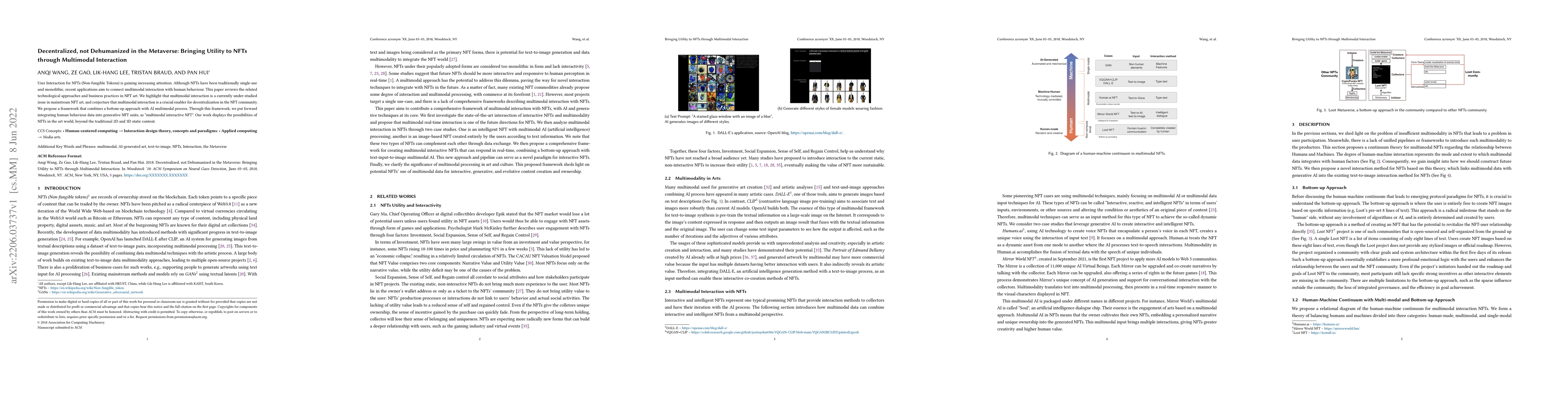 Thumbnail for Decentralized, not Dehumanized in the Metaverse: Bringing Utility to
  NFTs through Multimodal Interaction