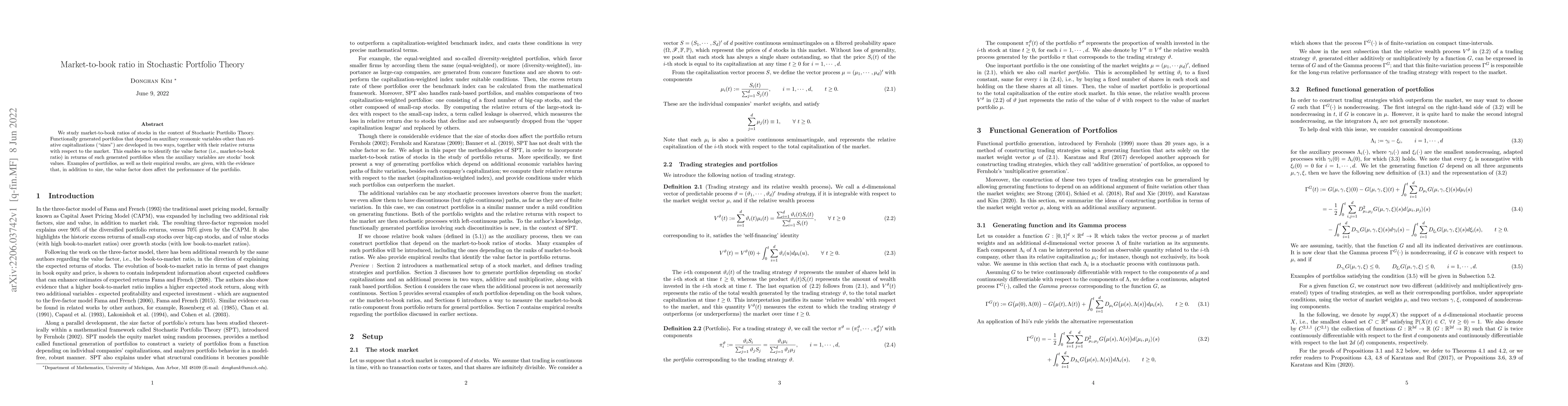 Thumbnail for Market-to-book Ratio in Stochastic Portfolio Theory