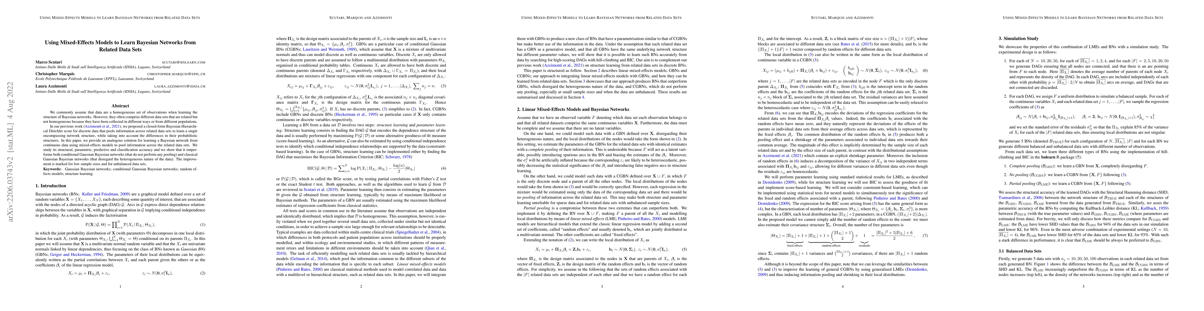 Thumbnail for Using Mixed-Effects Models to Learn Bayesian Networks from Related Data
  Sets