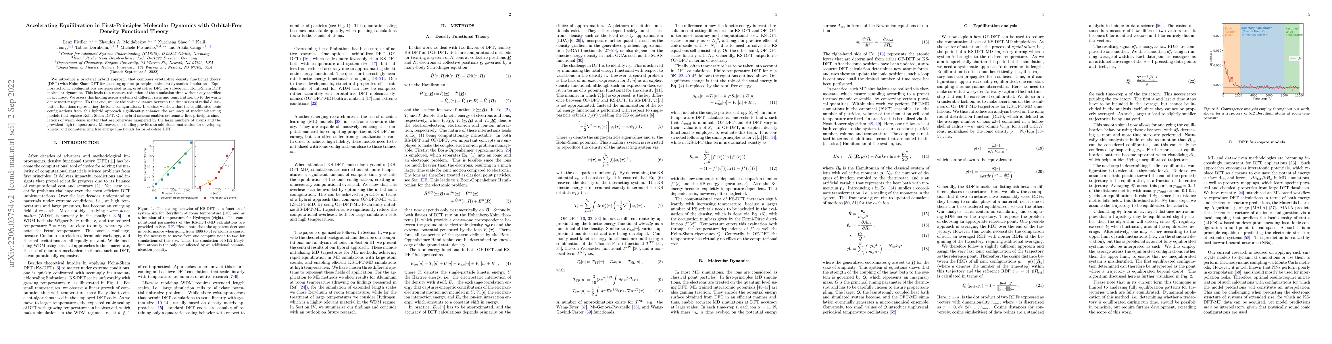 Thumbnail for Accelerating Equilibration in First-Principles Molecular Dynamics with
  Orbital-Free Density Functional Theory