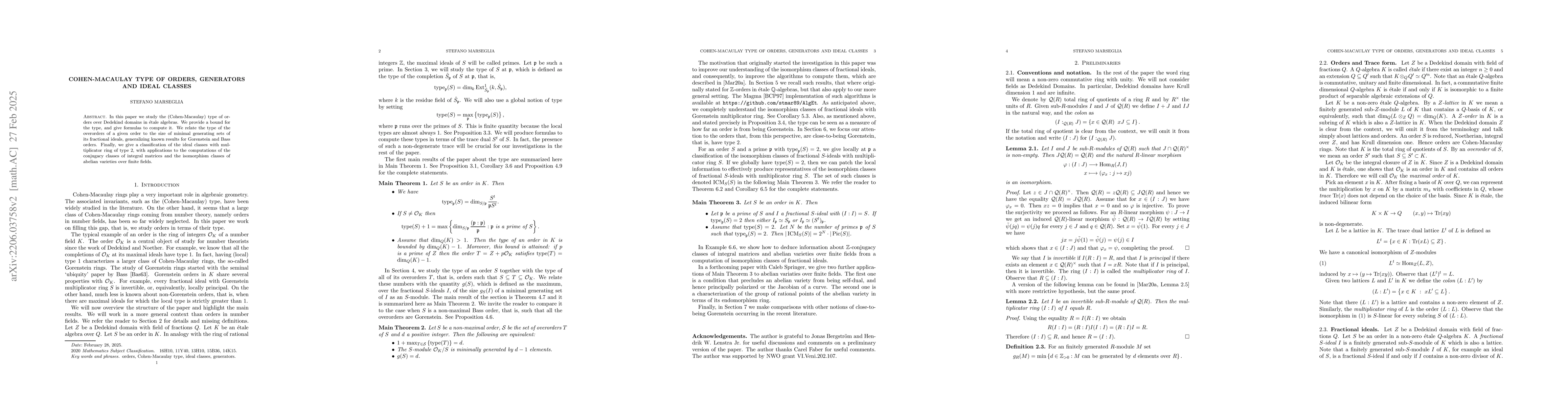 Thumbnail for Cohen-Macaulay type of orders, generators and ideal classes