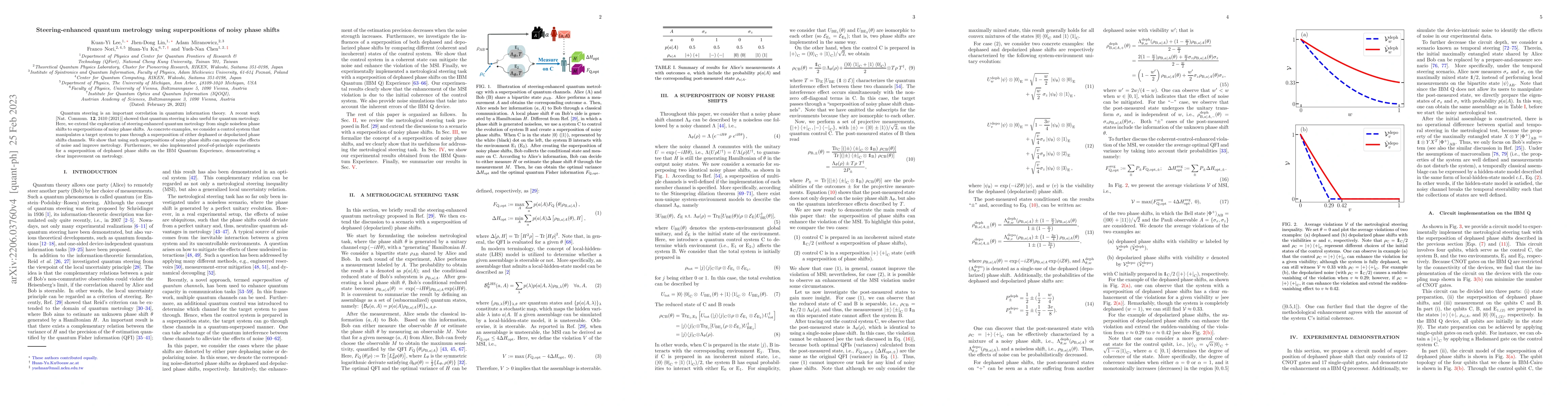Thumbnail for Steering-enhanced quantum metrology using superpositions of noisy phase
  shifts