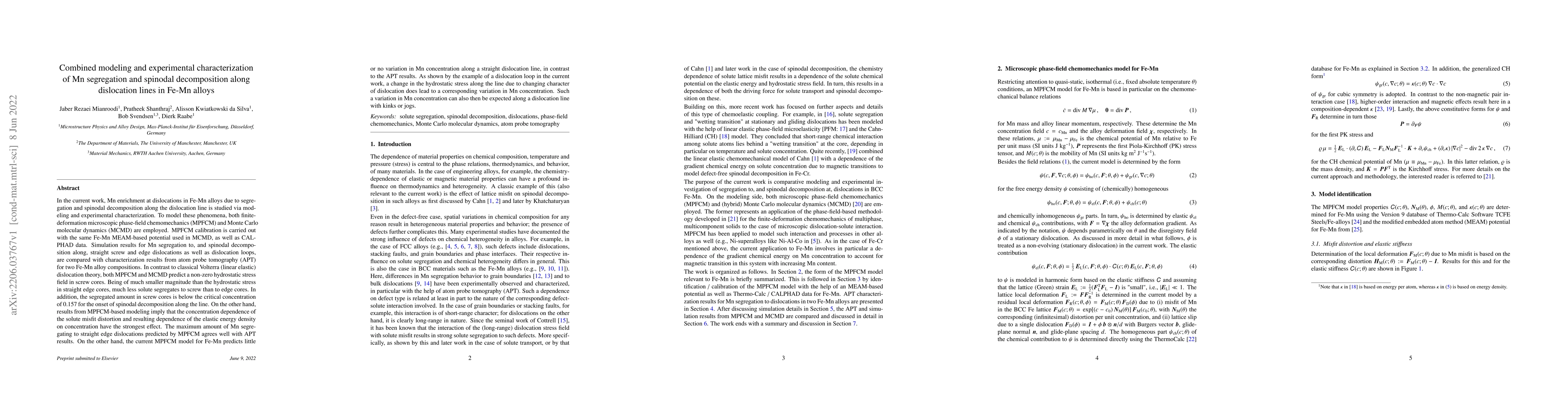Thumbnail for Combined modeling and experimental characterization of Mn segregation
  and spinodal decomposition along dislocation lines in Fe-Mn alloys