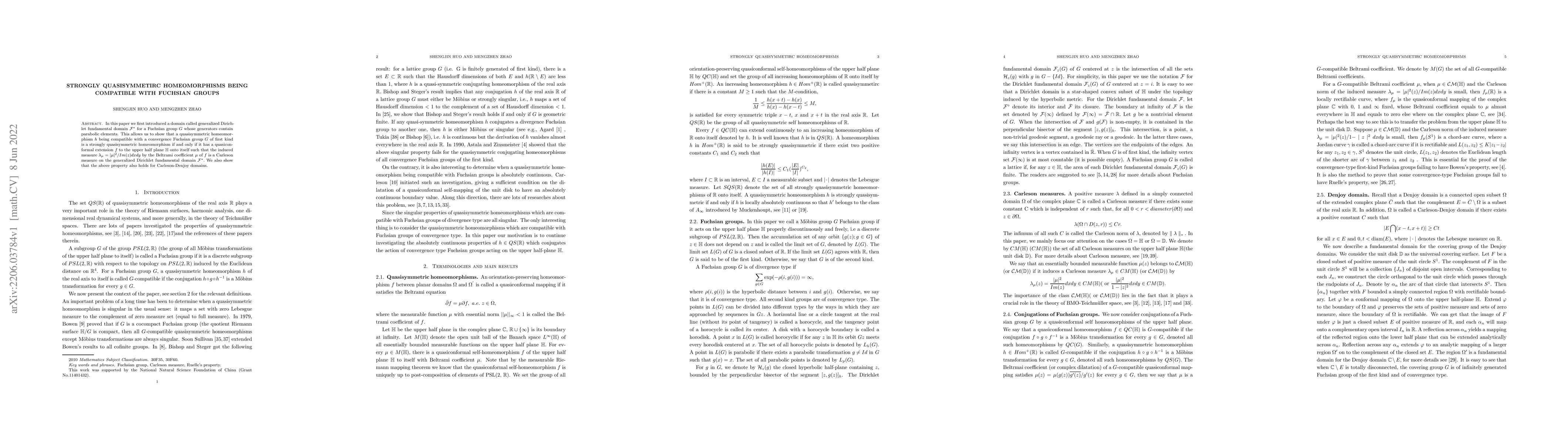 Thumbnail for Strongly quasisymmetirc homeomorphisms being compatible with Fuchsian
  groups