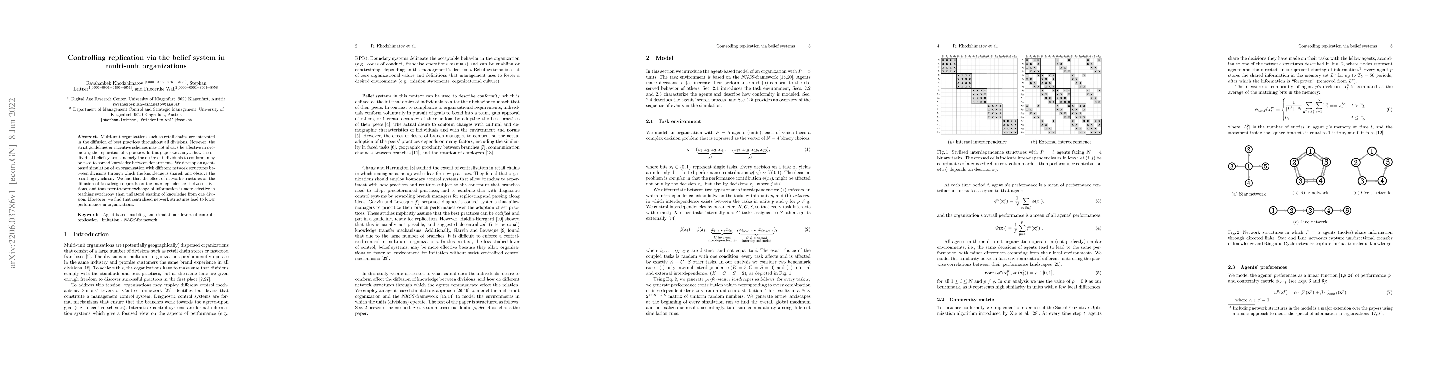 Thumbnail for Controlling replication via the belief system in multi-unit
  organizations