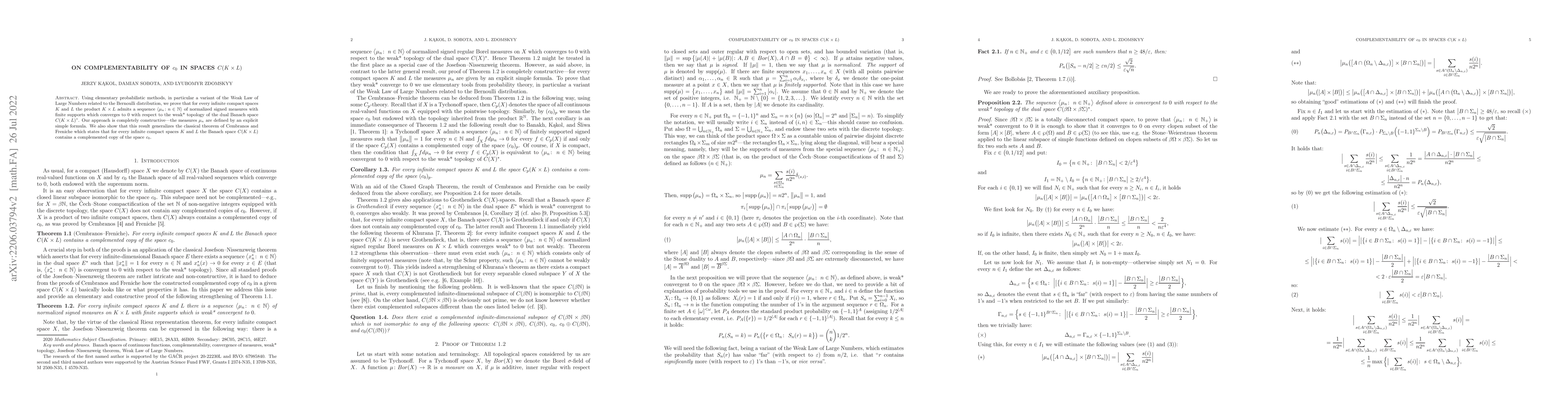 Thumbnail for On complementability of $c_0$ in spaces $C(K\times L)$