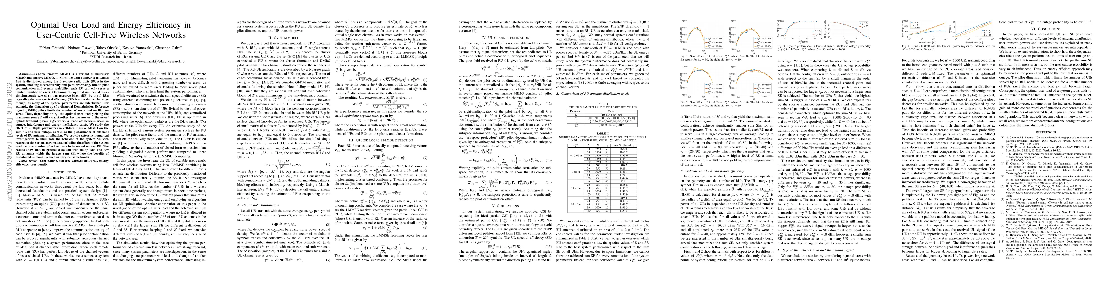 Thumbnail for Optimal User Load and Energy Efficiency in User-Centric Cell-Free
  Wireless Networks