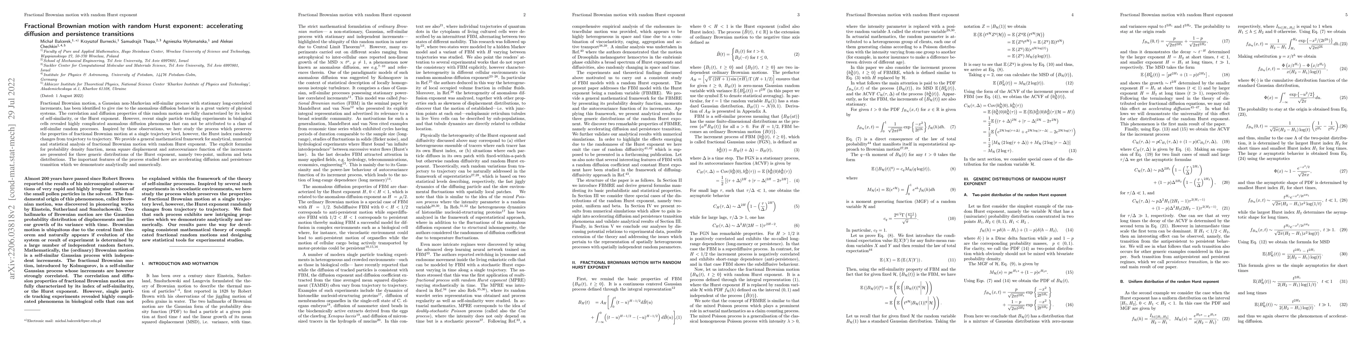 Thumbnail for Fractional Brownian motion with random Hurst exponent: accelerating
  diffusion and persistence transitions