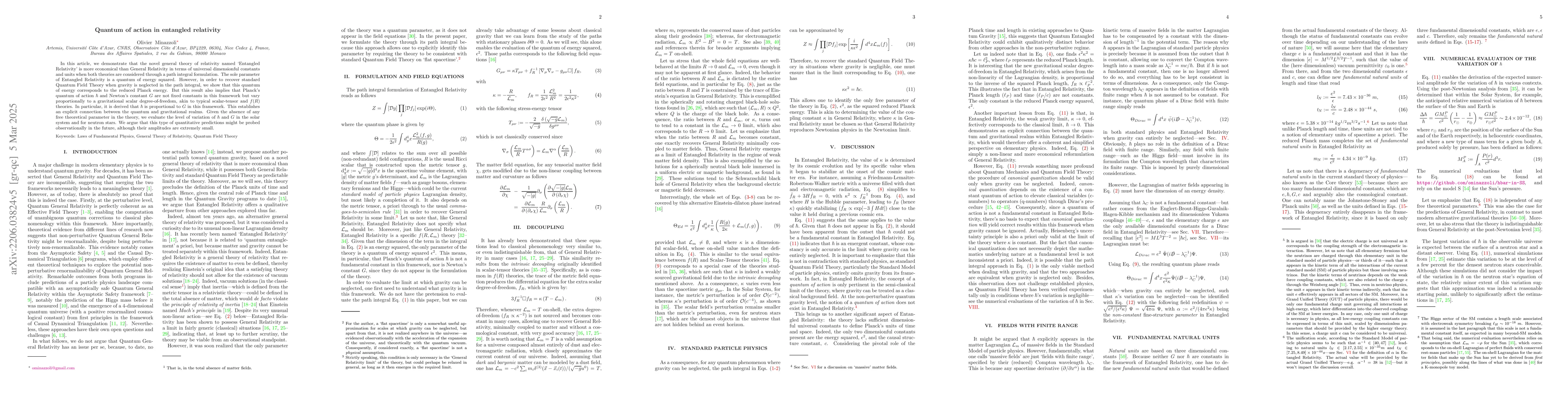 Thumbnail for Quantum of action in entangled relativity