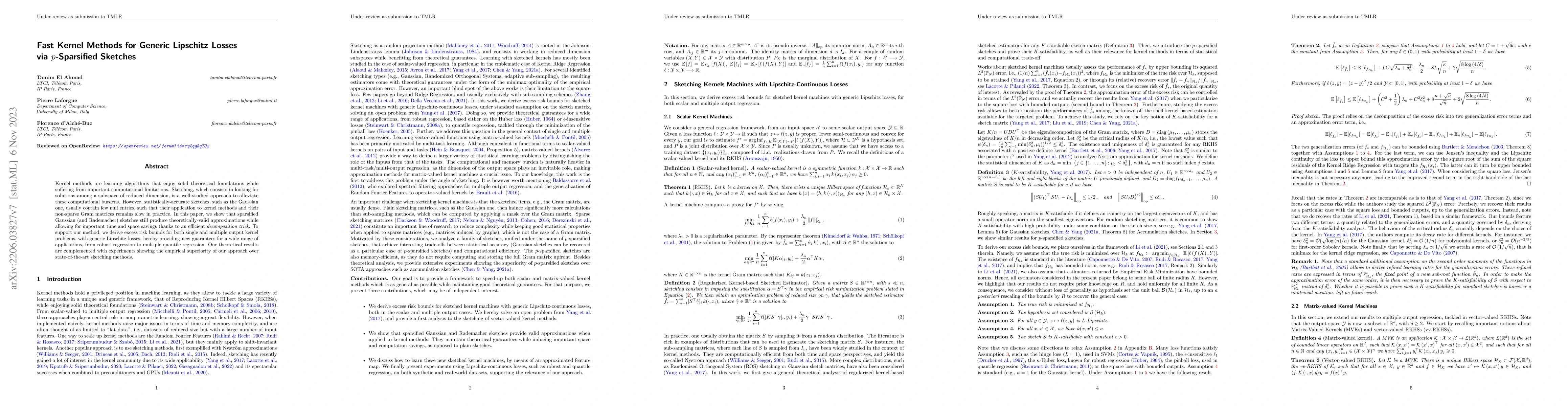 Thumbnail for Fast Kernel Methods for Generic Lipschitz Losses via $p$-Sparsified
  Sketches