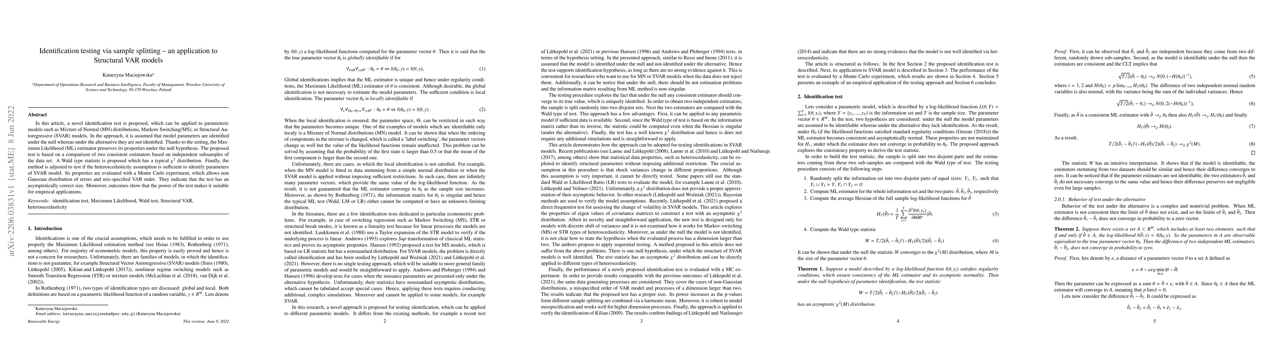 Thumbnail for Identification testing via sample splitting -- an application to
  Structural VAR models