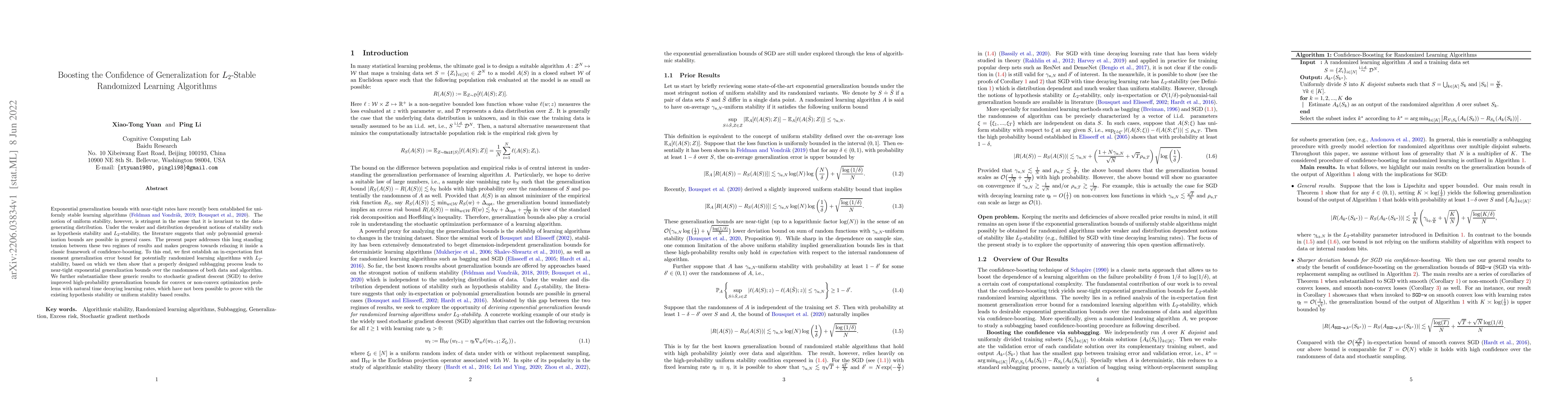 Thumbnail for Boosting the Confidence of Generalization for $L_2$-Stable Randomized
  Learning Algorithms