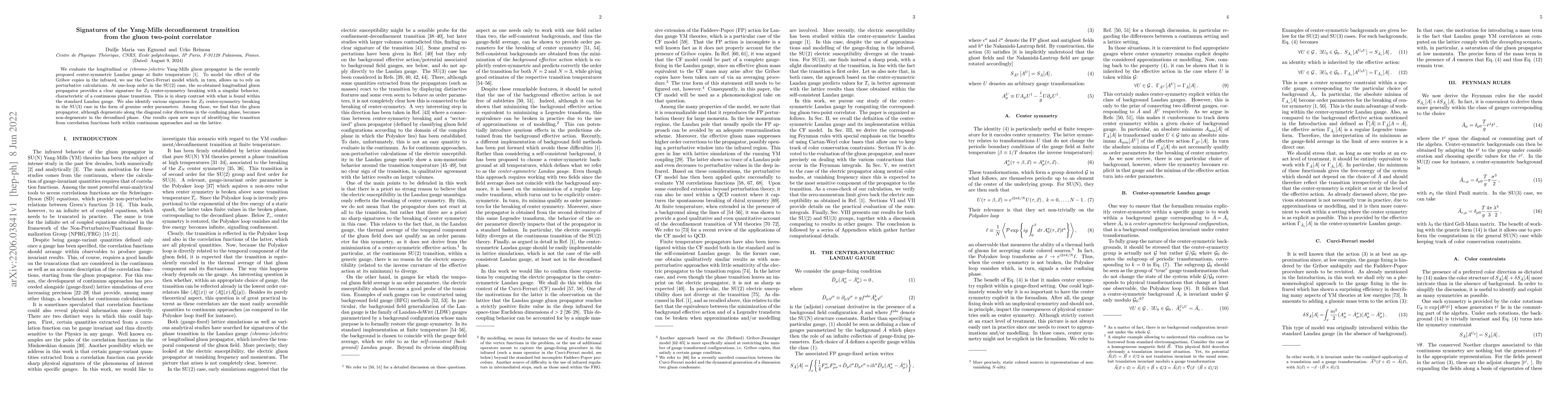 Thumbnail for Signatures of the Yang-Mills deconfinement transition from the gluon
  two-point correlator