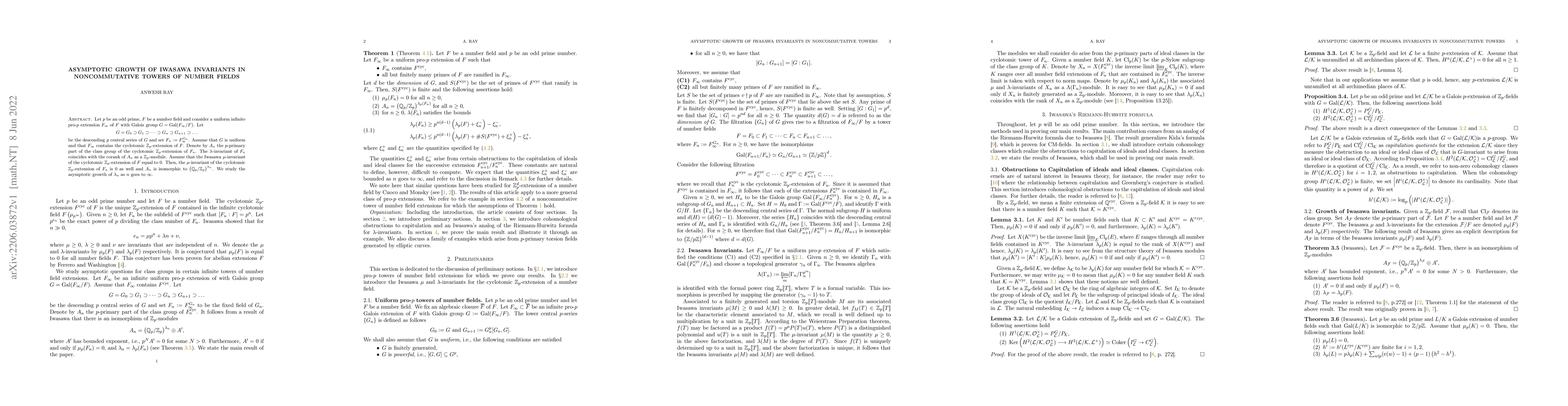 Thumbnail for Asymptotic growth of Iwasawa invariants in Noncommutative towers of
  number fields