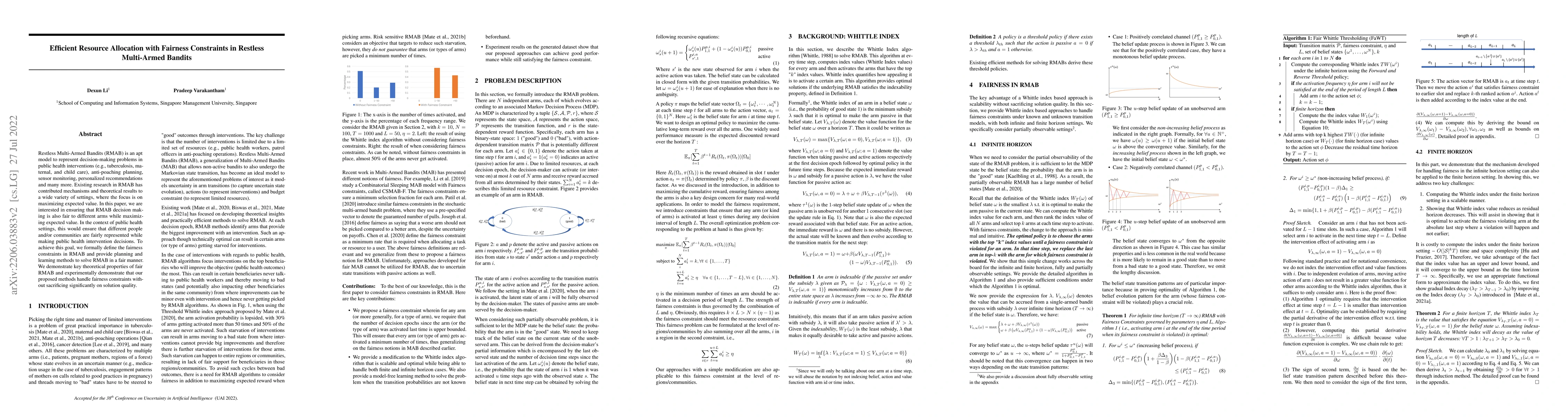 Thumbnail for Efficient Resource Allocation with Fairness Constraints in Restless
  Multi-Armed Bandits