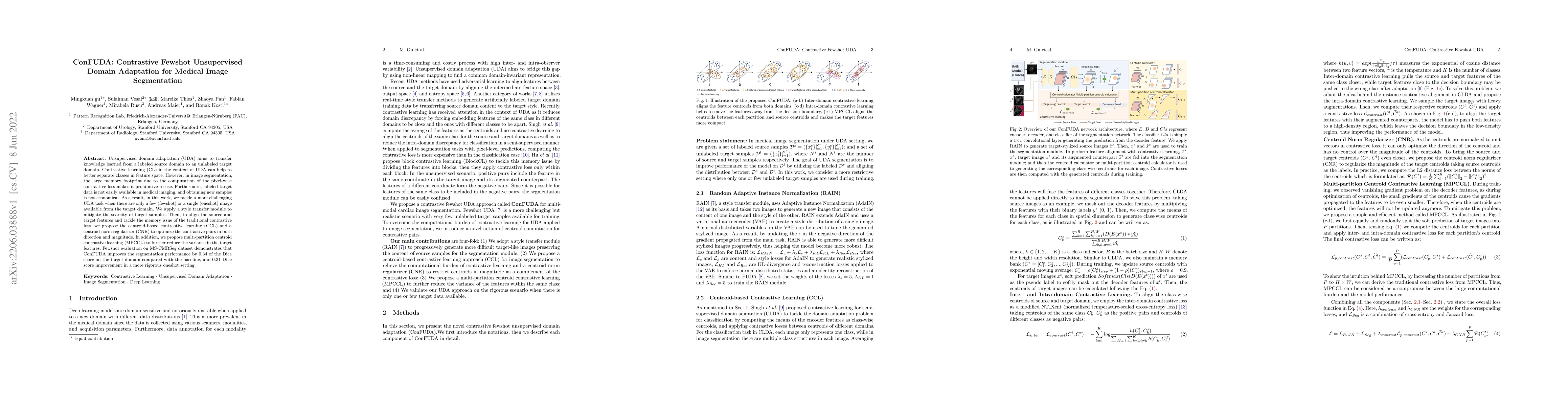 Thumbnail for ConFUDA: Contrastive Fewshot Unsupervised Domain Adaptation for Medical
  Image Segmentation