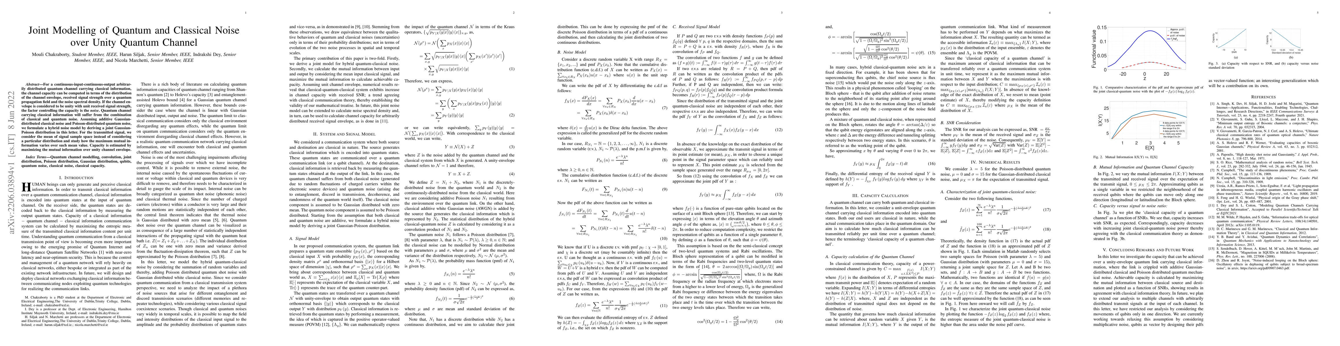 Thumbnail for Joint Modelling of Quantum and Classical Noise over Unity Quantum
  Channel