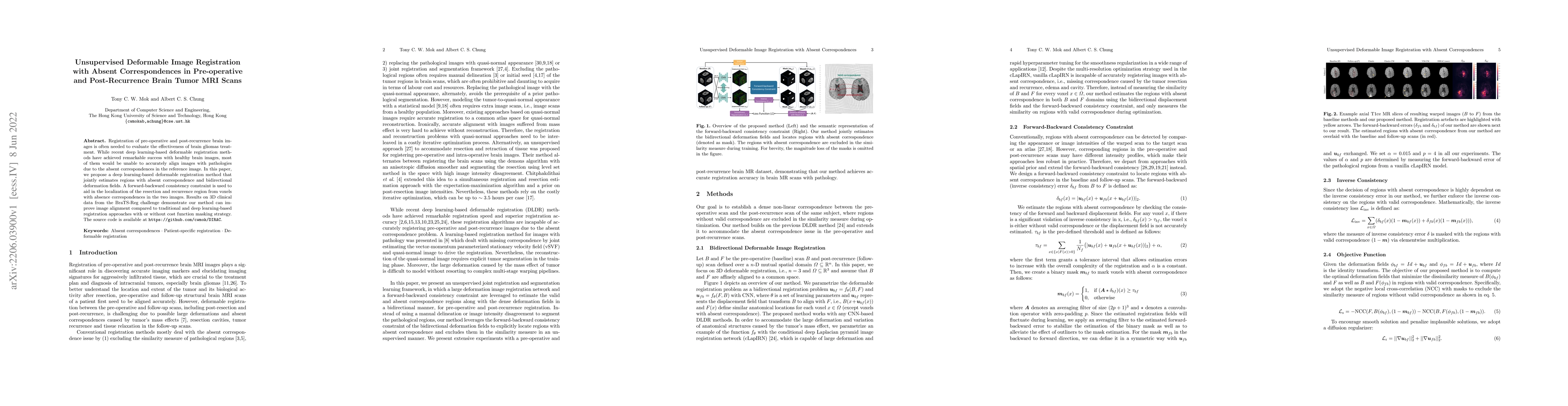 Thumbnail for Unsupervised Deformable Image Registration with Absent Correspondences
  in Pre-operative and Post-Recurrence Brain Tumor MRI Scans