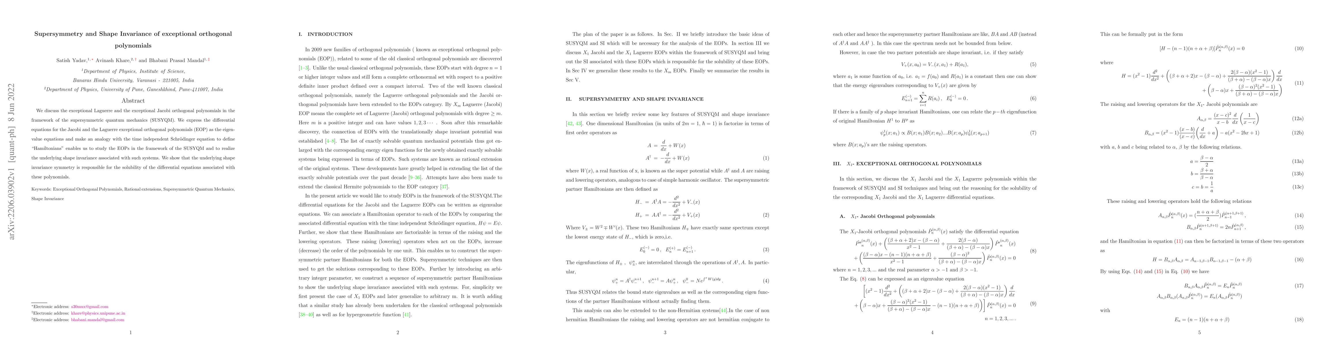 Thumbnail for Supersymmetry and Shape Invariance of exceptional orthogonal polynomials