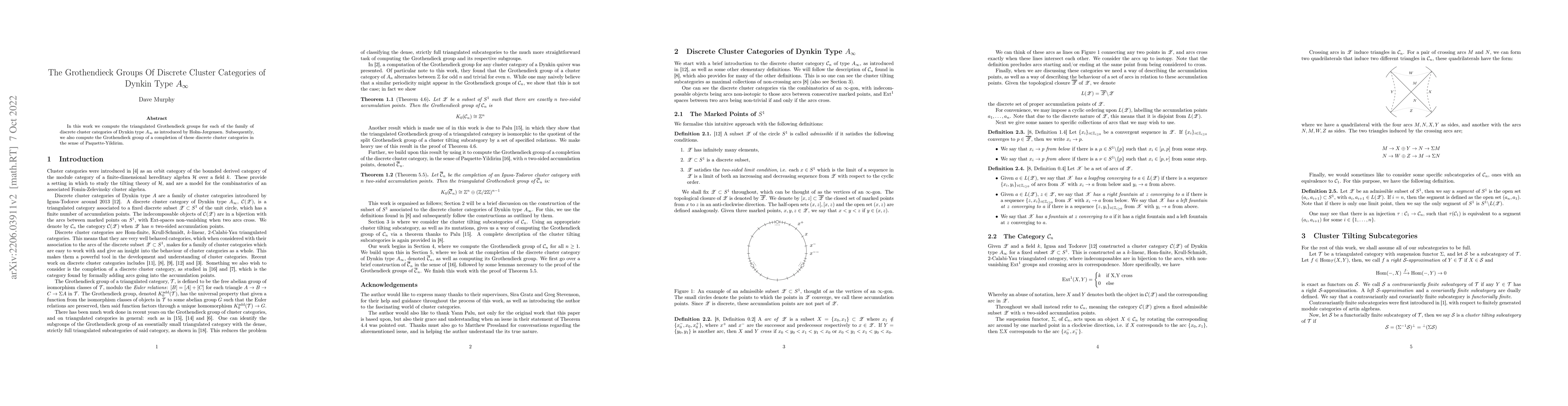 Thumbnail for The Grothendieck Groups of Discrete Cluster Categories of Dynkin Type
  $A_{\infty}$