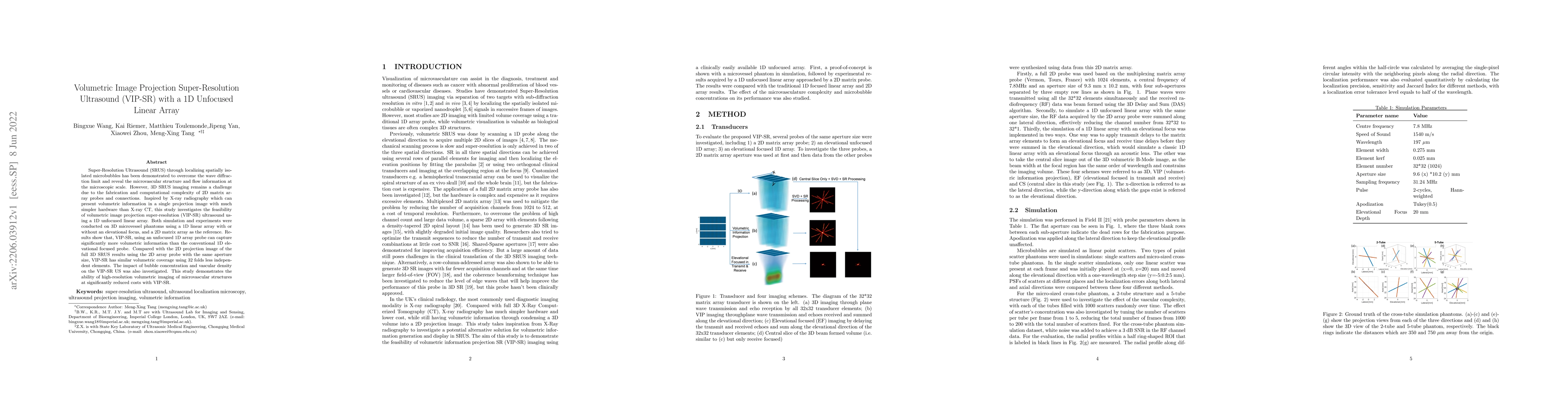Thumbnail for Volumetric Image Projection Super-Resolution Ultrasound (VIP-SR) with a
  1D Unfocused Linear Array