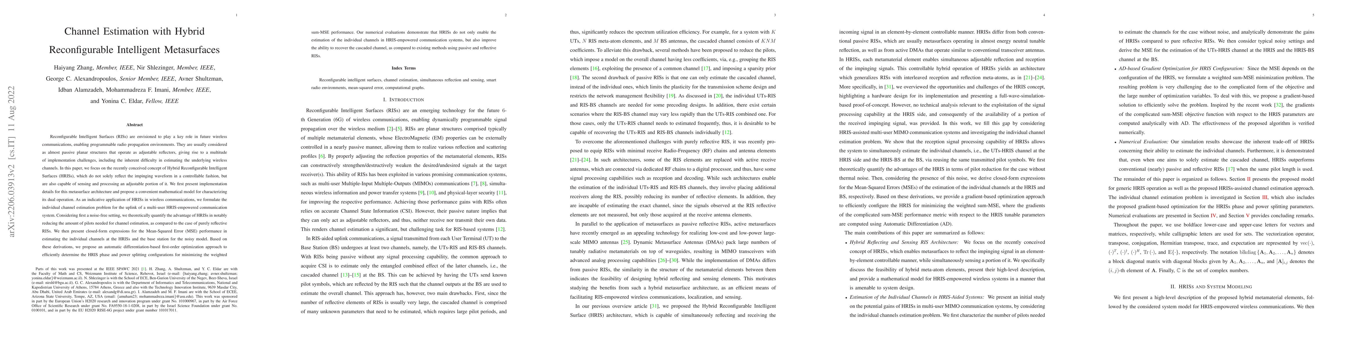 Thumbnail for Channel Estimation with Hybrid Reconfigurable Intelligent Metasurfaces