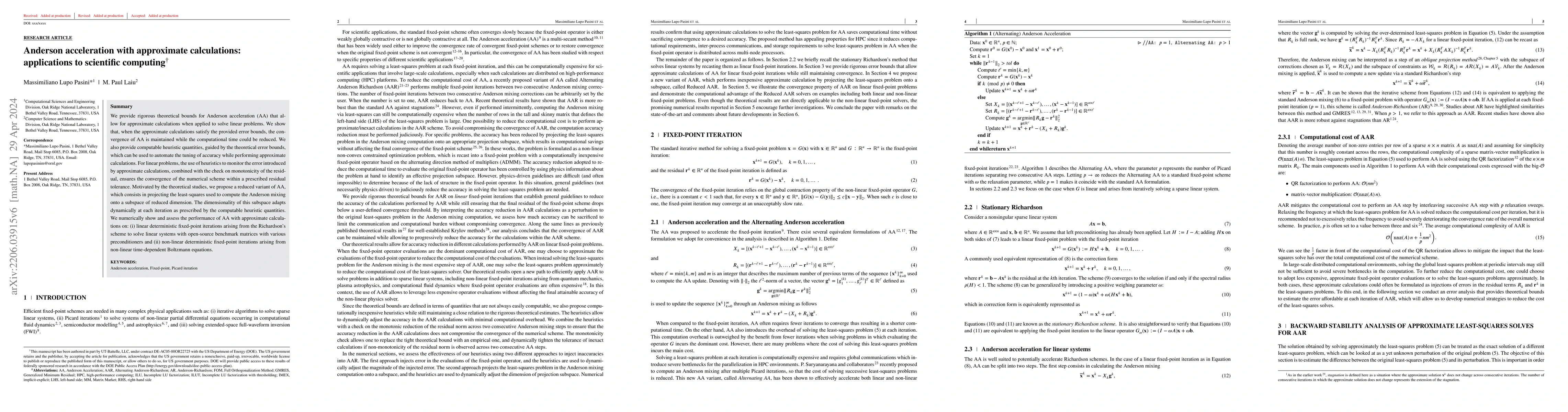 Thumbnail for Anderson acceleration with approximate calculations: applications to
  scientific computing
