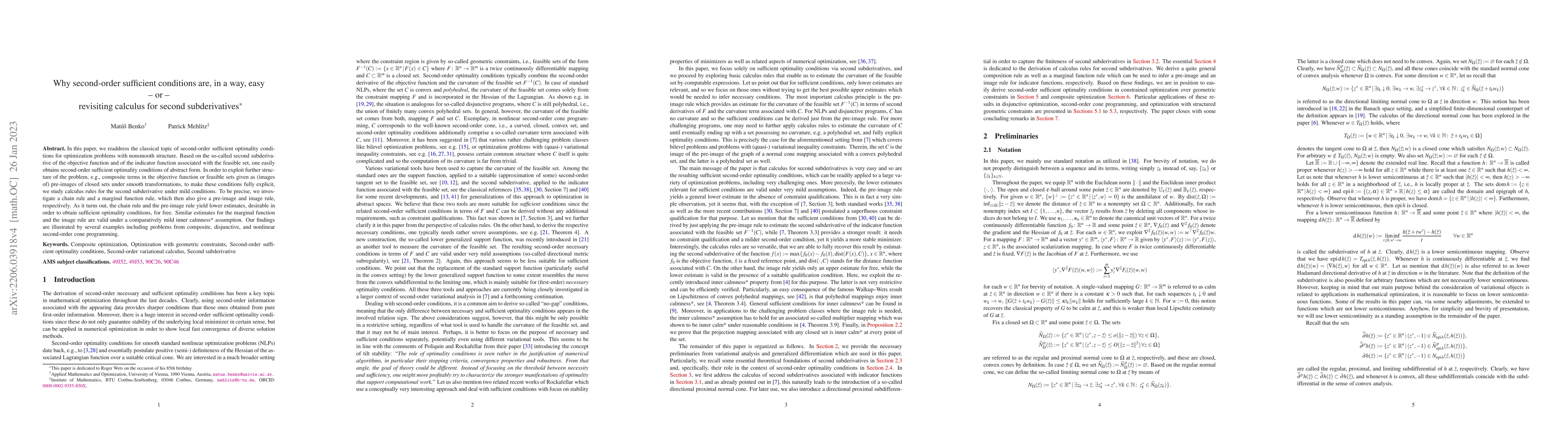Thumbnail for Why second-order sufficient conditions are, in a way, easy -- or --
  revisiting calculus for second subderivatives