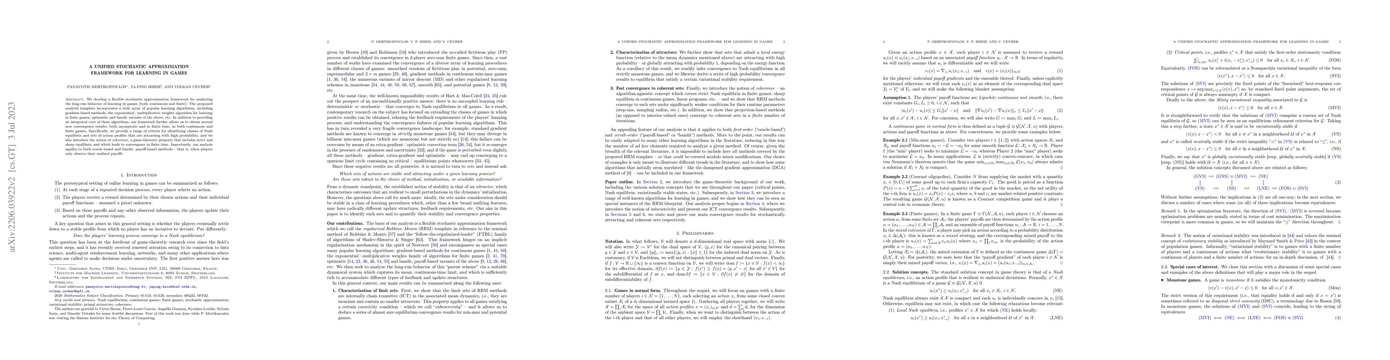 Thumbnail for A unified stochastic approximation framework for learning in games