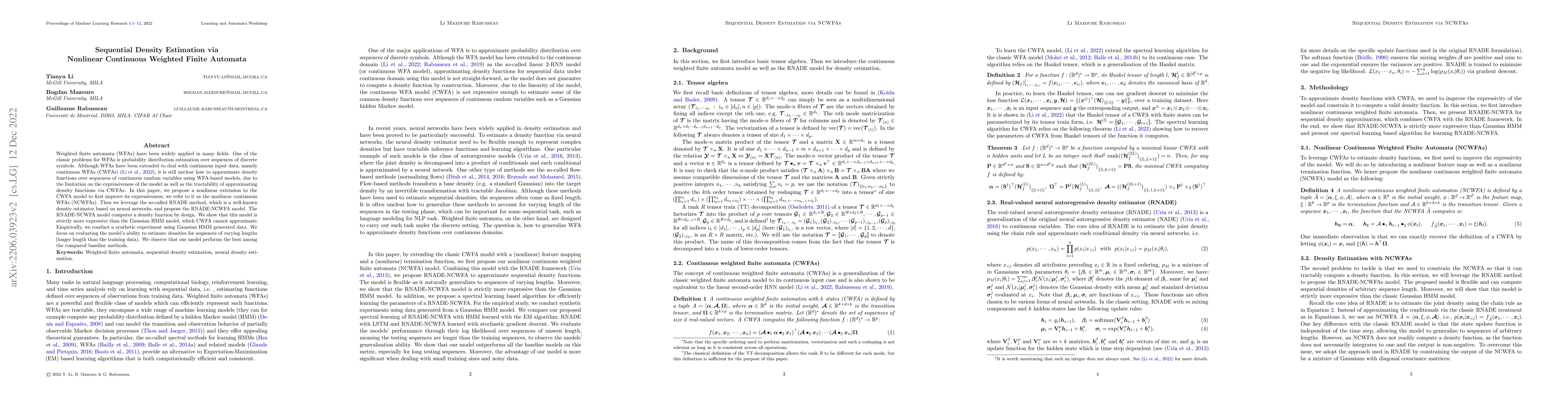 Thumbnail for Sequential Density Estimation via Nonlinear Continuous Weighted Finite
  Automata