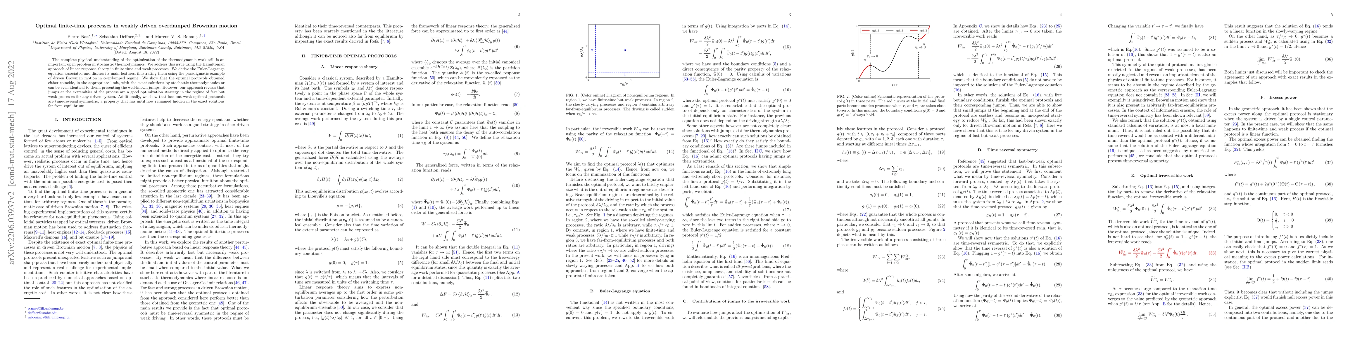 Thumbnail for Optimal finite-time processes in weakly driven overdamped Brownian
  motion