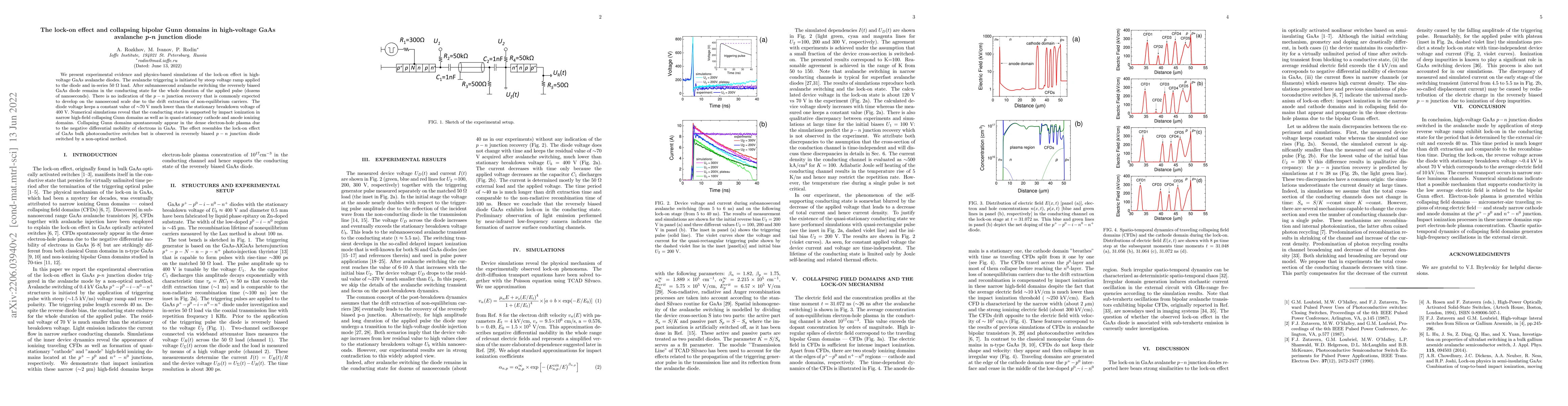 Thumbnail for The lock-on effect and collapsing bipolar Gunn domains in high-voltage
  GaAs avalanche p-n junction diode