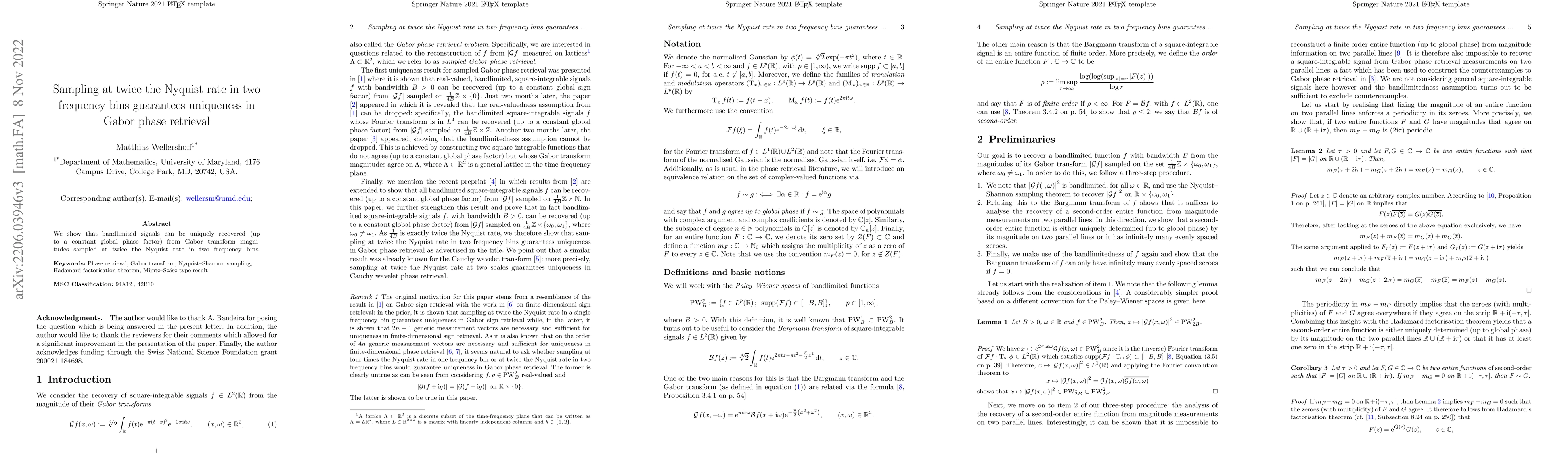 Thumbnail for Sampling at twice the Nyquist rate in two frequency bins guarantees
  uniqueness in Gabor phase retrieval