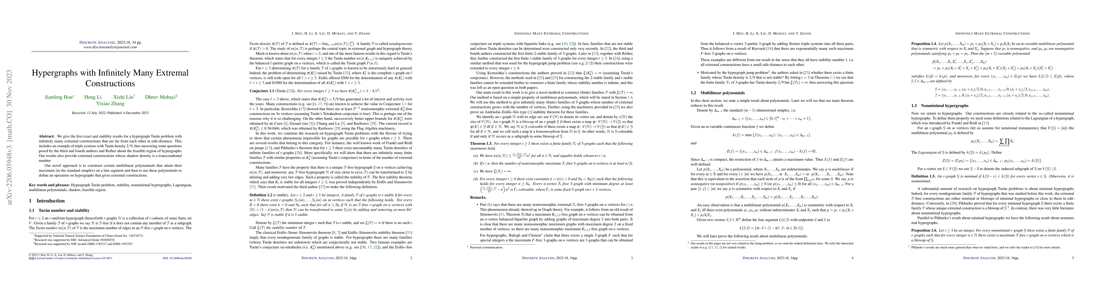 Thumbnail for Hypergraphs with infinitely many extremal constructions