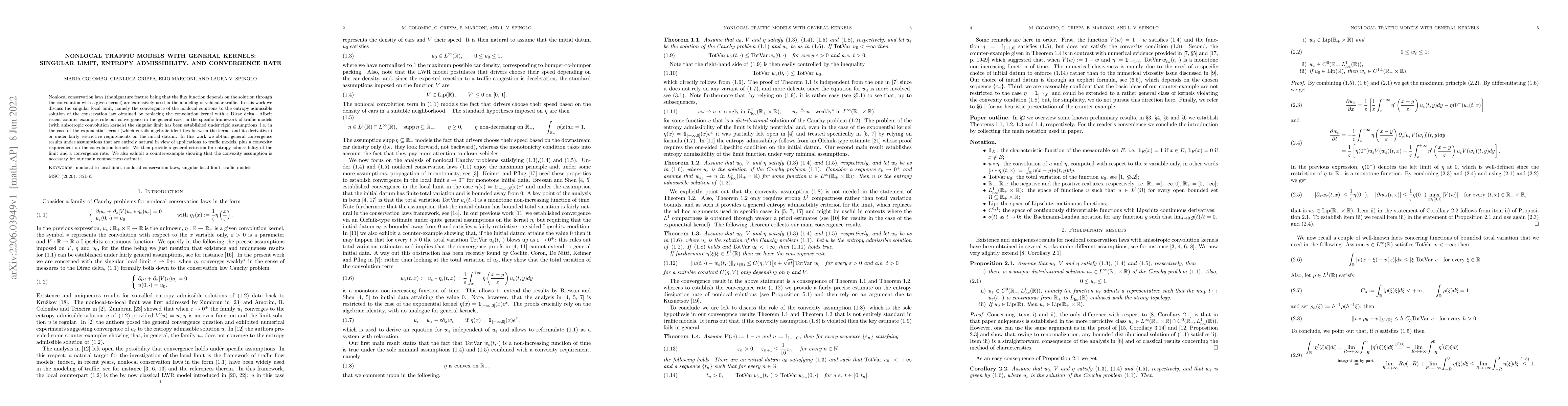 Thumbnail for Nonlocal traffic models with general kernels: singular limit, entropy
  admissibility, and convergence rate