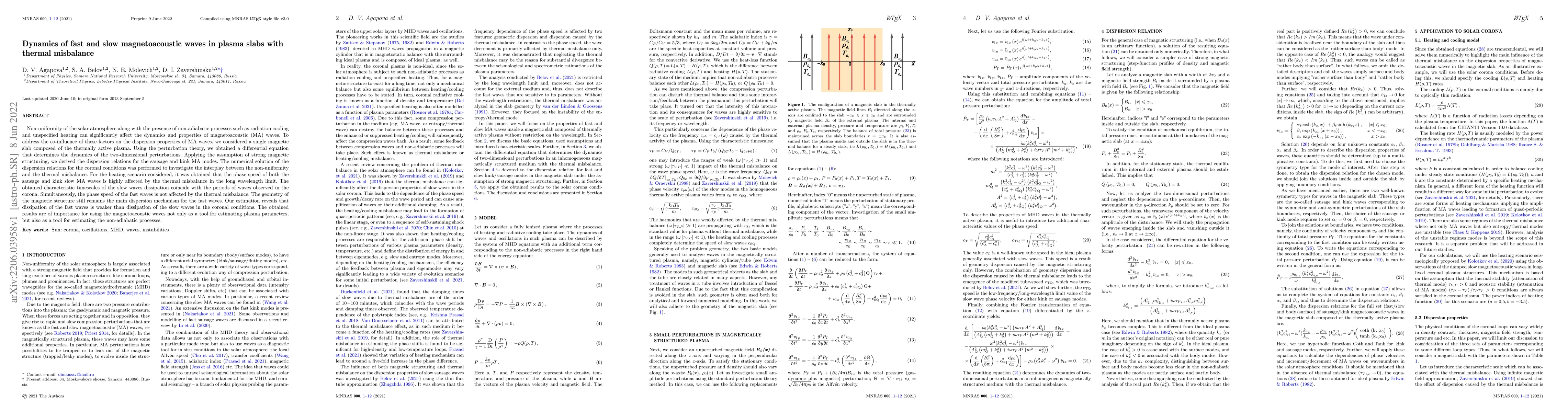 Thumbnail for Dynamics of fast and slow magnetoacoustic waves in plasma slabs with
  thermal misbalance