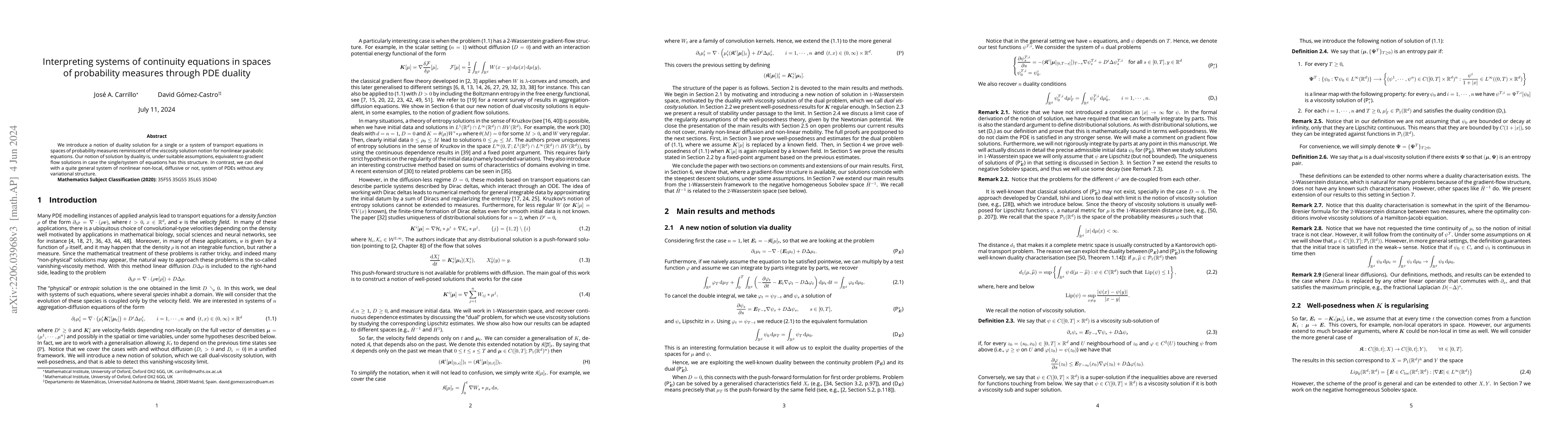 Thumbnail for Interpreting systems of continuity equations in spaces of probability
  measures through PDE duality