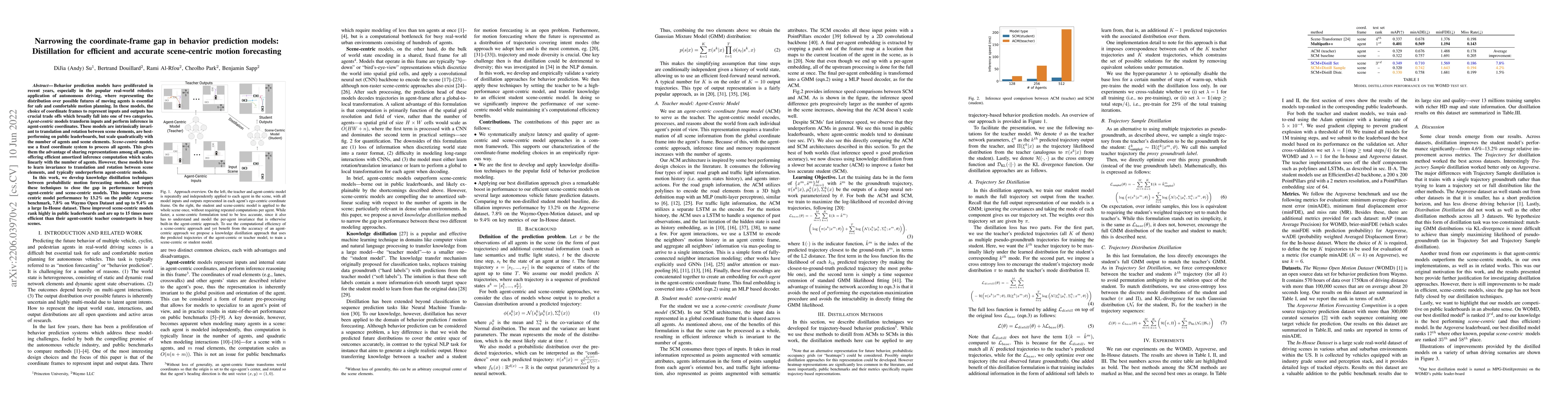 Thumbnail for Narrowing the Coordinate-frame Gap in Behavior Prediction Models:
  Distillation for Efficient and Accurate Scene-centric Motion Forecasting