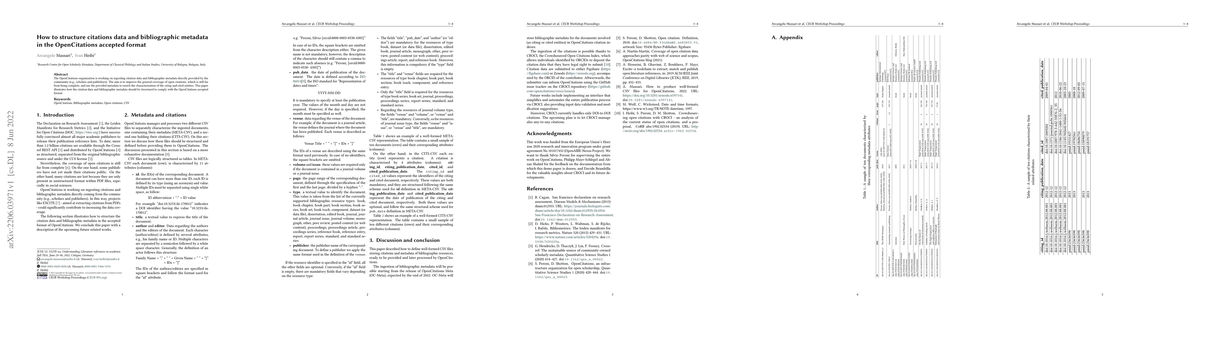 Thumbnail for How to structure citations data and bibliographic metadata in the
  OpenCitations accepted format