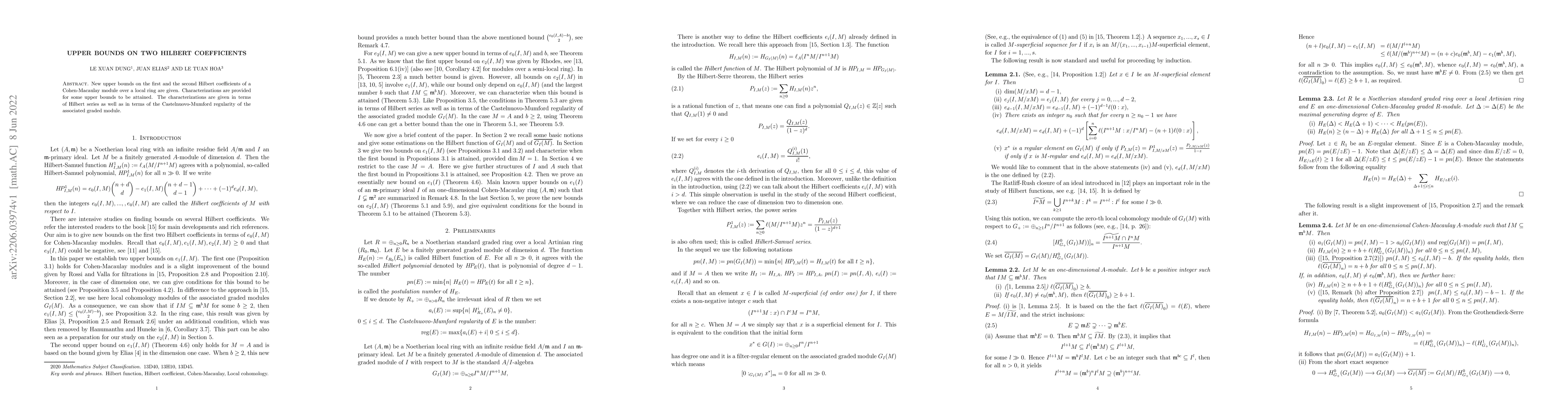 Thumbnail for Upper bounds on two Hilbert coefficients