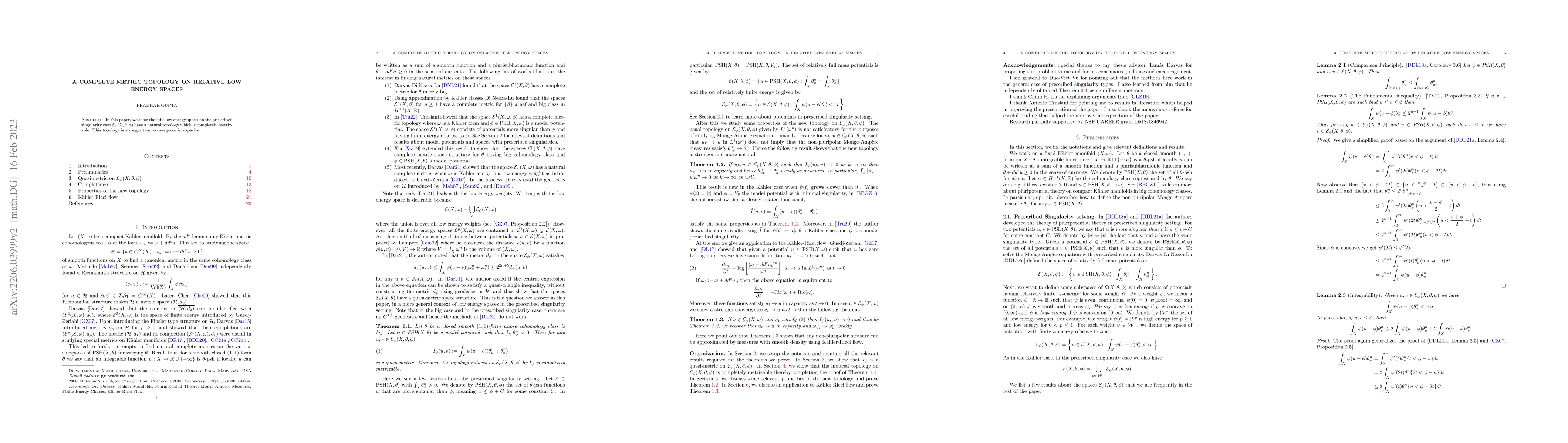 Thumbnail for A complete metric topology on relative low energy spaces