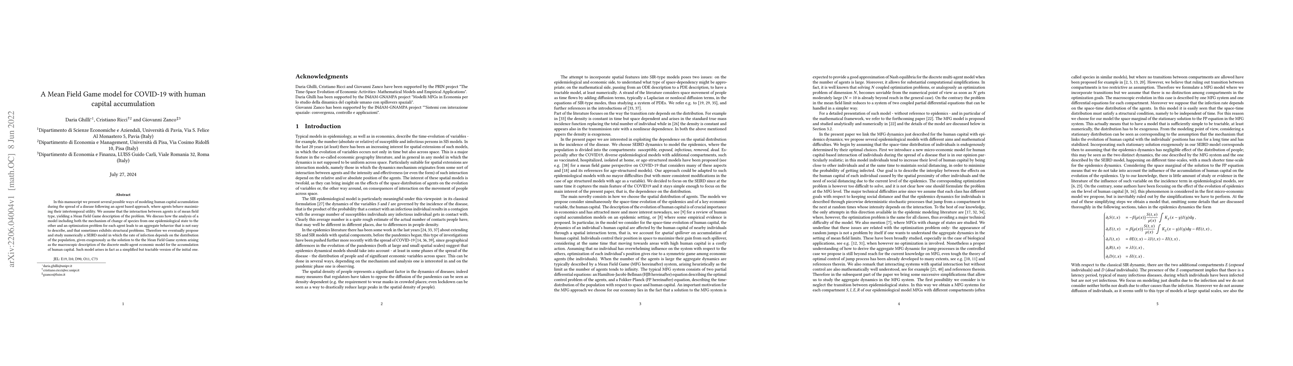 Thumbnail for A Mean Field Game model for COVID-19 with human capital accumulation