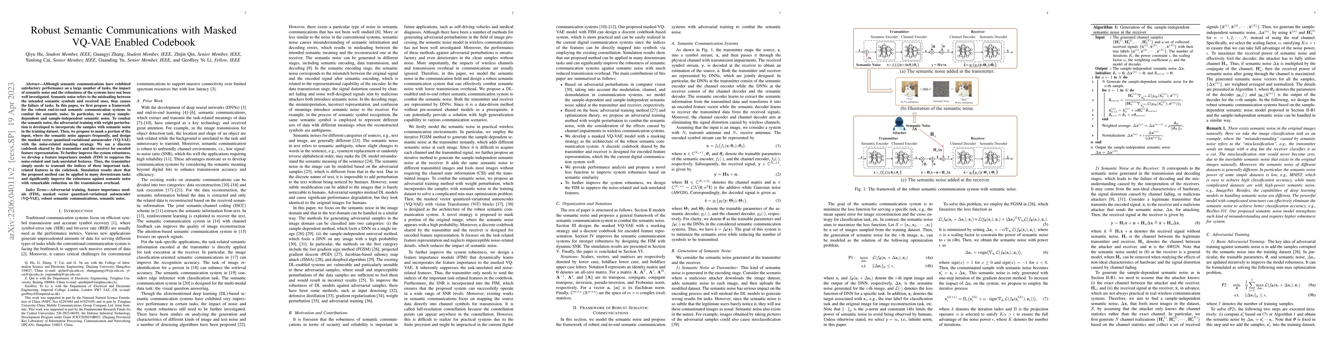 Thumbnail for Robust Semantic Communications with Masked VQ-VAE Enabled Codebook