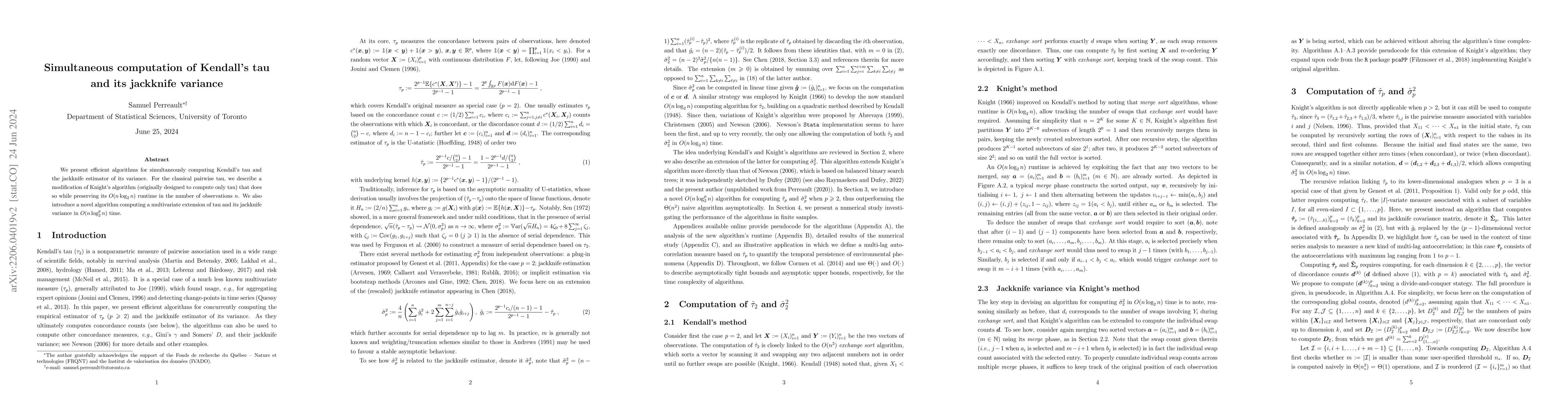 Thumbnail for Simultaneous computation of Kendall's tau and its jackknife variance